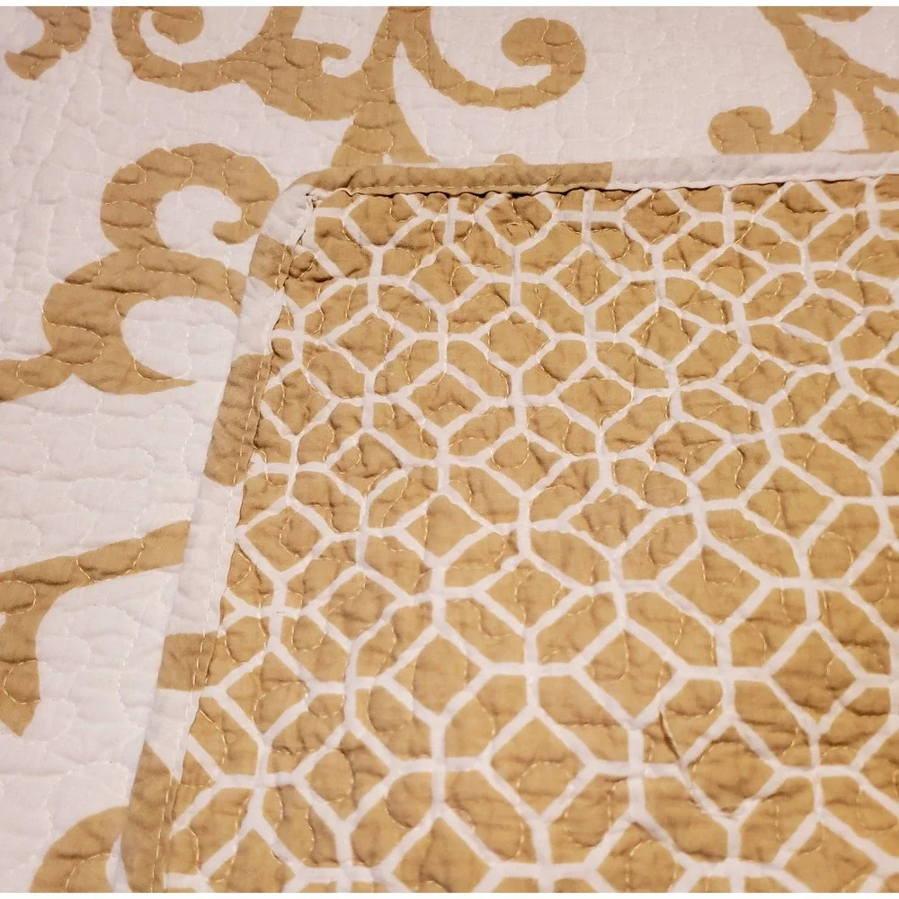 Classic Scroll Queen Reversible Geo Print Quilt Top‎ Bedspread 2 Standard Shams